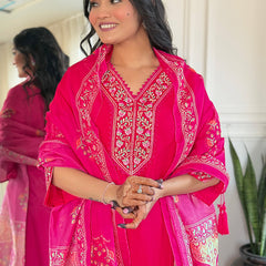 BSY Viscose Embroidered Straight Kurta Set with Taby Dupatta