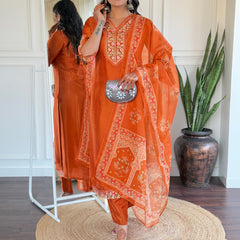BSY Viscose Embroidered Straight Kurta Set with Taby Dupatta