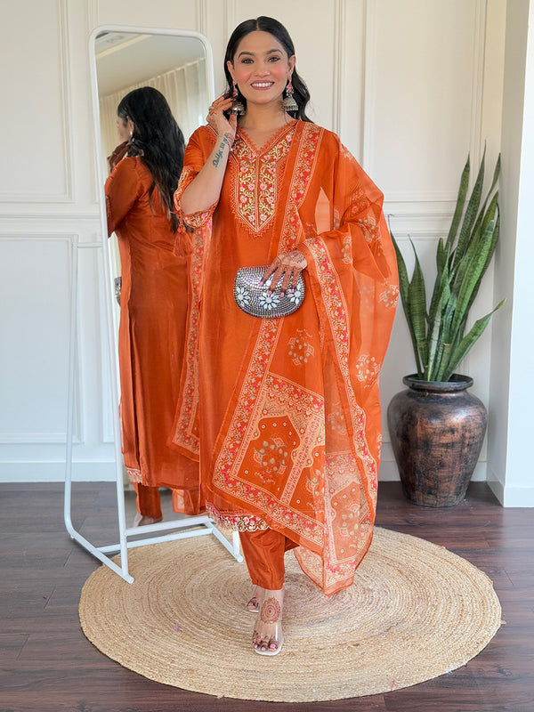 BSY Viscose Embroidered Straight Kurta Set with Taby Dupatta