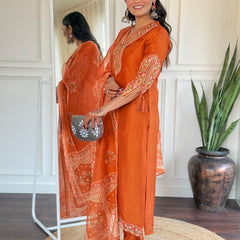 BSY Viscose Embroidered Straight Kurta Set with Taby Dupatta