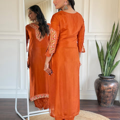 BSY Viscose Embroidered Straight Kurta Set with Taby Dupatta