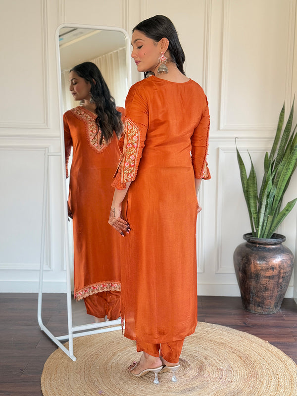 BSY Viscose Embroidered Straight Kurta Set with Taby Dupatta