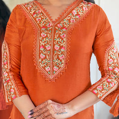 BSY Viscose Embroidered Straight Kurta Set with Taby Dupatta