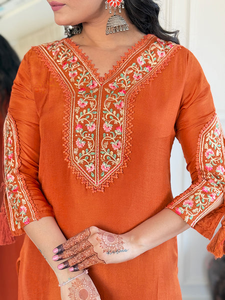 BSY Viscose Embroidered Straight Kurta Set with Taby Dupatta