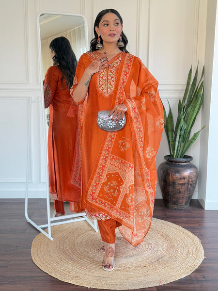 BSY Viscose Embroidered Straight Kurta Set with Taby Dupatta