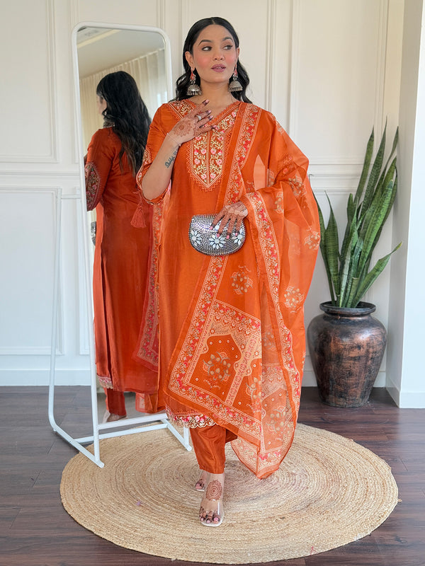 BSY Viscose Embroidered Straight Kurta Set with Taby Dupatta