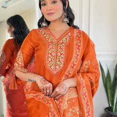 BSY Viscose Embroidered Straight Kurta Set with Taby Dupatta
