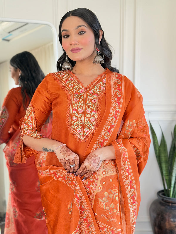 BSY Viscose Embroidered Straight Kurta Set with Taby Dupatta