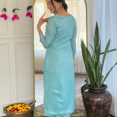 Women's Viscose Embroidered Straight Kurta with Viscose Pant & Printed Dupatta Set