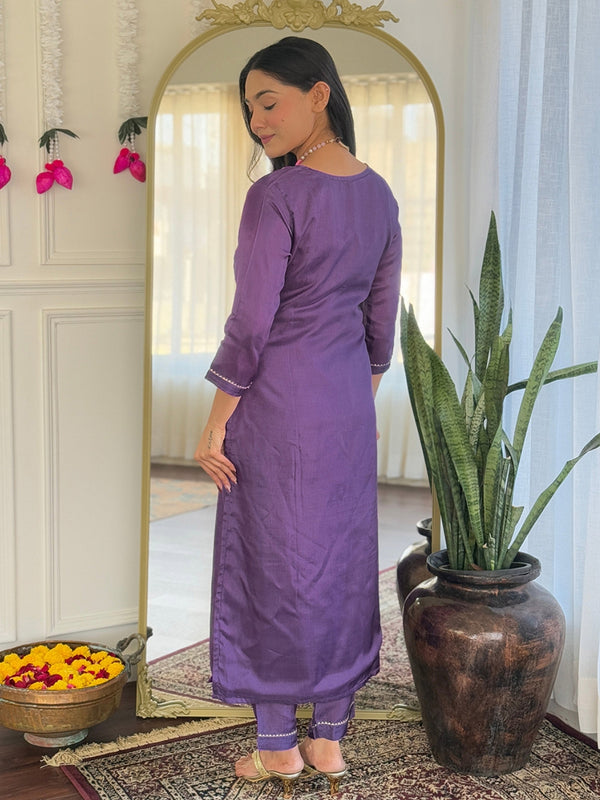 Women's Viscose Embroidered Straight Kurta with Viscose Pant & Printed Dupatta Set