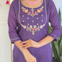 Women's Viscose Embroidered Straight Kurta with Viscose Pant & Printed Dupatta Set
