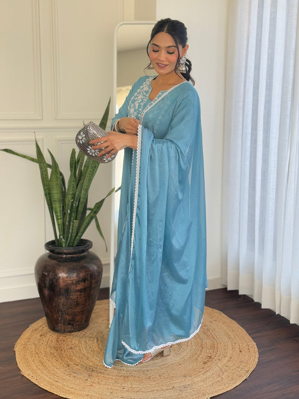 Firoji BSY Viscose Embroidered Flared Kurta Set