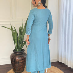 Firoji BSY Viscose Embroidered Flared Kurta Set