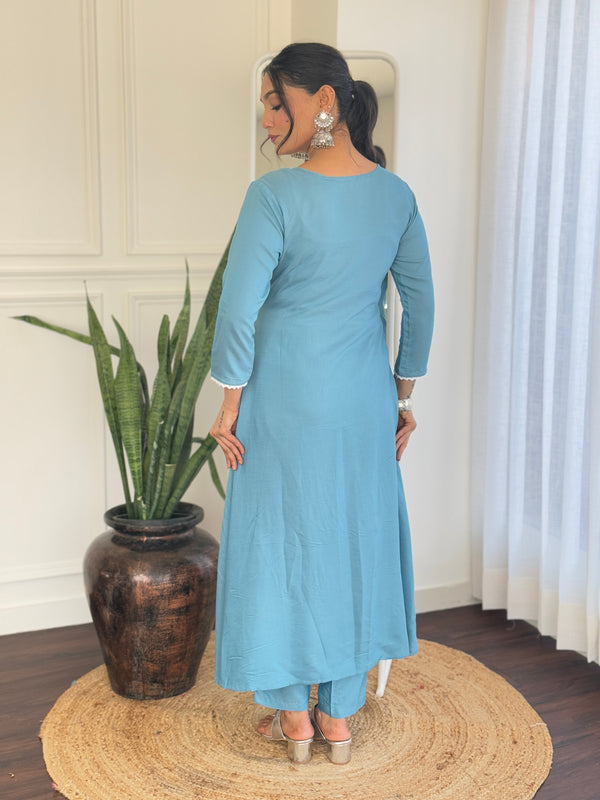 Firoji BSY Viscose Embroidered Flared Kurta Set