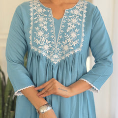 Firoji BSY Viscose Embroidered Flared Kurta Set