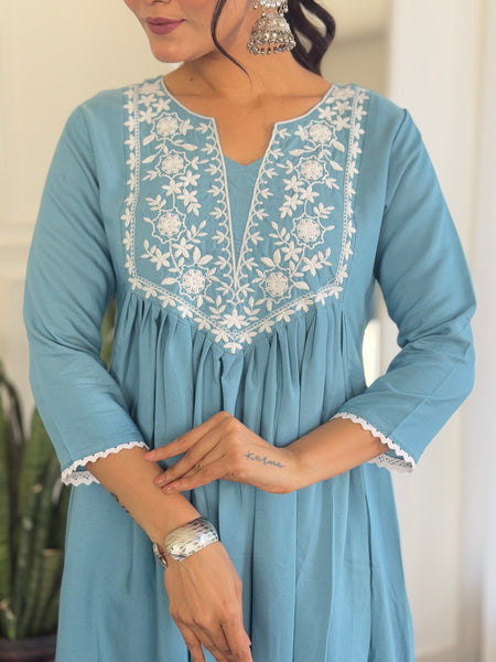 Firoji BSY Viscose Embroidered Flared Kurta Set