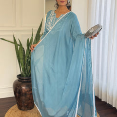 Firoji BSY Viscose Embroidered Flared Kurta Set