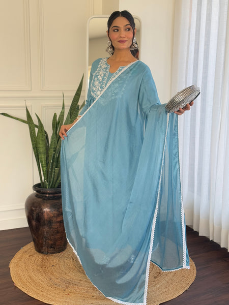 Firoji BSY Viscose Embroidered Flared Kurta Set