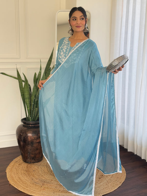 Firoji BSY Viscose Embroidered Flared Kurta Set