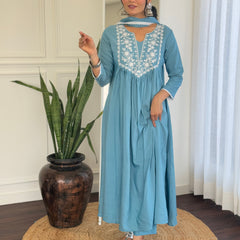 Firoji BSY Viscose Embroidered Flared Kurta Set