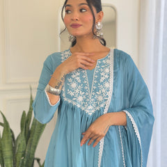 Firoji BSY Viscose Embroidered Flared Kurta Set