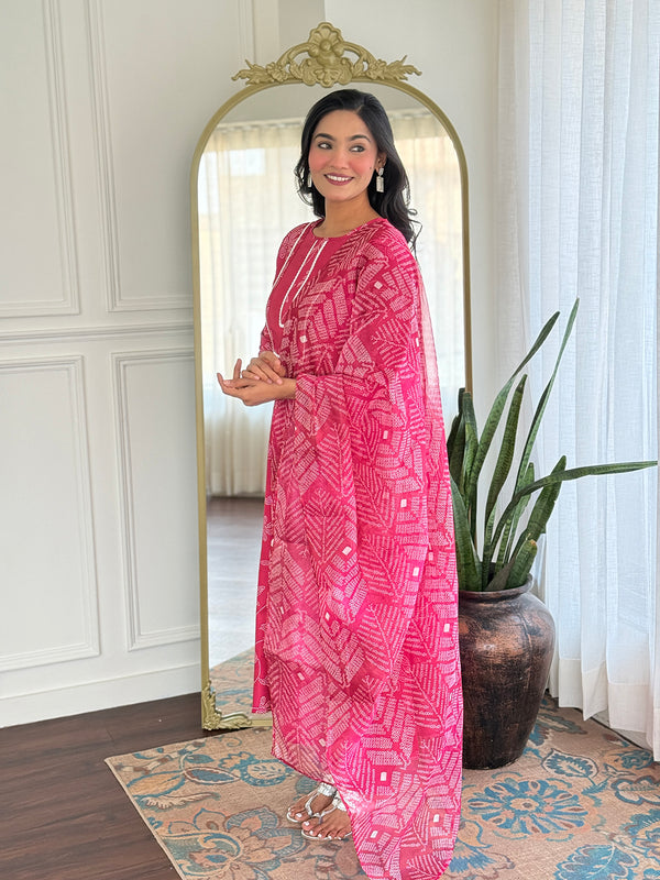 Women's Rayon Embroidered Flared Kurta with Rayon Pant & Taby Printed Dupatta Set