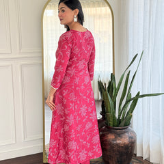 Women's Rayon Embroidered Flared Kurta with Rayon Pant & Taby Printed Dupatta Set