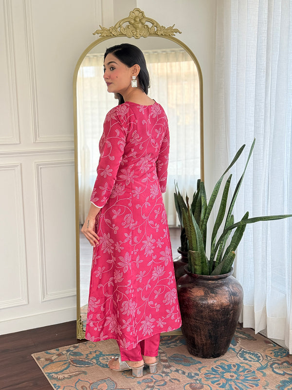 Women's Rayon Embroidered Flared Kurta with Rayon Pant & Taby Printed Dupatta Set