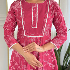 Women's Rayon Embroidered Flared Kurta with Rayon Pant & Taby Printed Dupatta Set