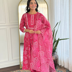 Women's Rayon Embroidered Flared Kurta with Rayon Pant & Taby Printed Dupatta Set