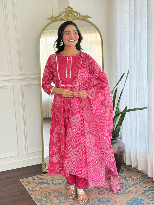 Women's Rayon Embroidered Flared Kurta with Rayon Pant & Taby Printed Dupatta Set