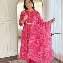 Women's Rayon Embroidered Flared Kurta with Rayon Pant & Taby Printed Dupatta Set