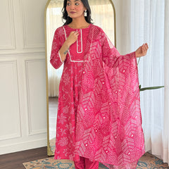 Women's Rayon Embroidered Flared Kurta with Rayon Pant & Taby Printed Dupatta Set