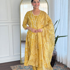 Women's Rayon Printed A-Line Kurta with Rayon Pant & Taby Printed Dupatta Set