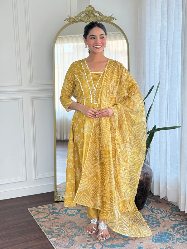 Women's Rayon Printed A-Line Kurta with Rayon Pant & Taby Printed Dupatta Set