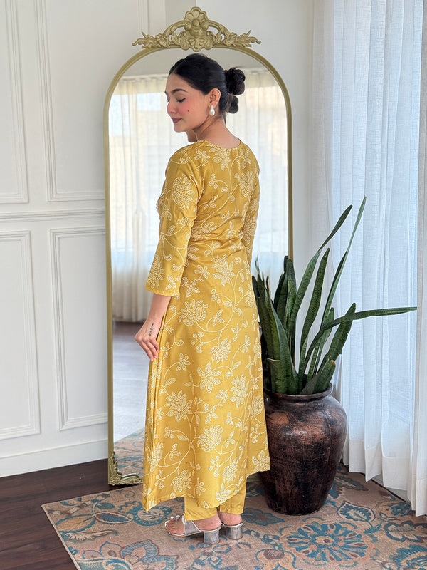 Women's Rayon Printed A-Line Kurta with Rayon Pant & Taby Printed Dupatta Set