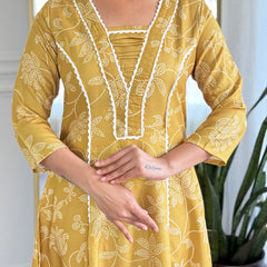 Women's Rayon Printed A-Line Kurta with Rayon Pant & Taby Printed Dupatta Set