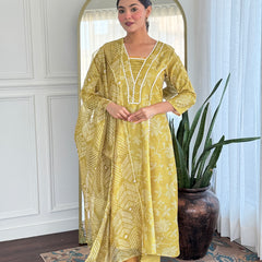 Women's Rayon Printed A-Line Kurta with Rayon Pant & Taby Printed Dupatta Set