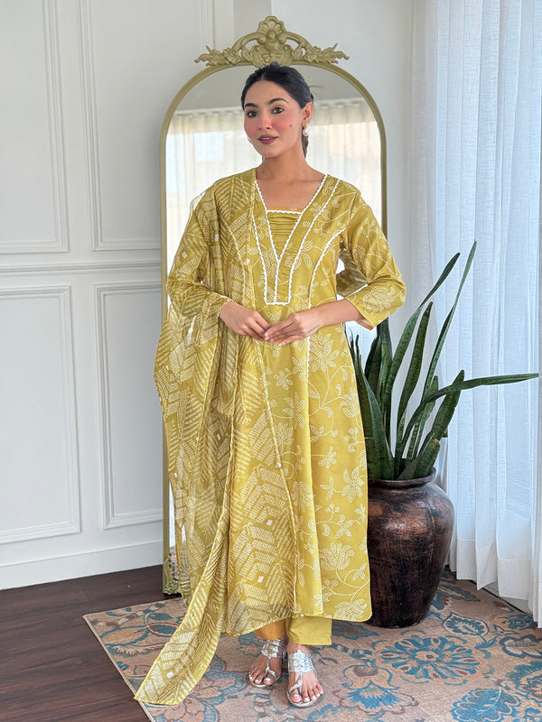 Women's Rayon Printed A-Line Kurta with Rayon Pant & Taby Printed Dupatta Set