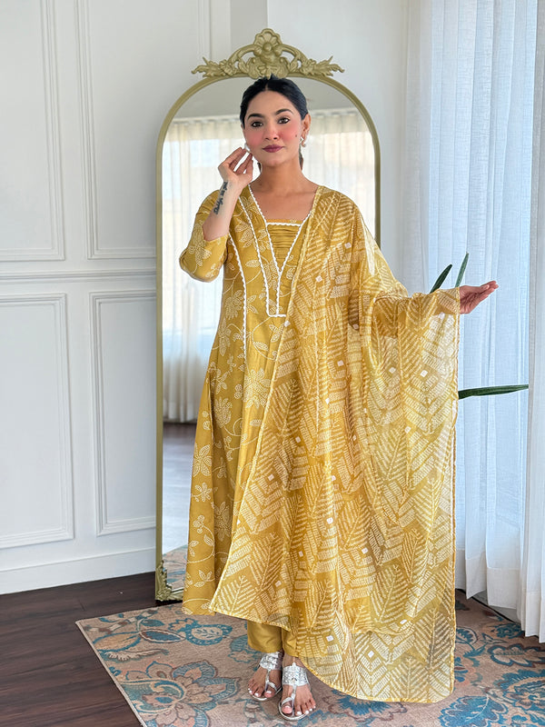 Women's Rayon Printed A-Line Kurta with Rayon Pant & Taby Printed Dupatta Set