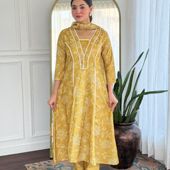Women's Rayon Printed A-Line Kurta with Rayon Pant & Taby Printed Dupatta Set