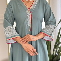 Women's Rayon Embroidered A-Line Kurta Pant & Taby Printed Dupatta Set