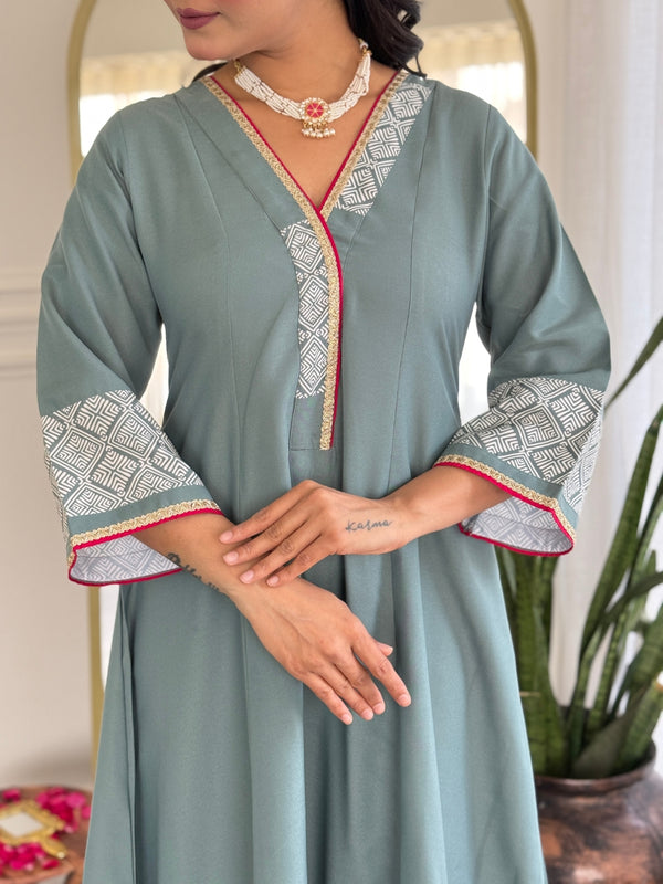 Women's Rayon Embroidered A-Line Kurta Pant & Taby Printed Dupatta Set