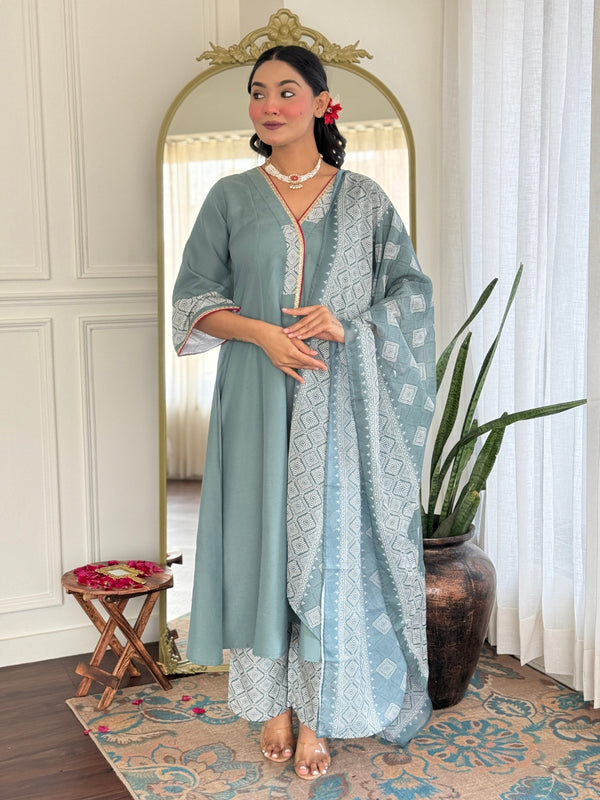 Women's Rayon Embroidered A-Line Kurta Pant & Taby Printed Dupatta Set