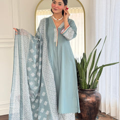 Women's Rayon Embroidered A-Line Kurta Pant & Taby Printed Dupatta Set