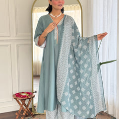 Women's Rayon Embroidered A-Line Kurta Pant & Taby Printed Dupatta Set