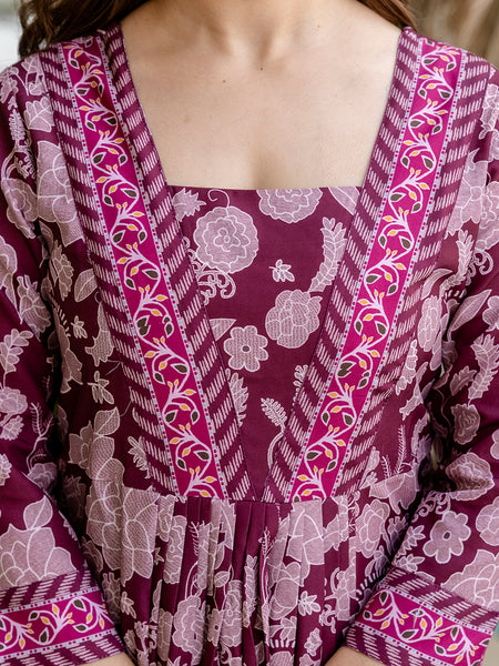 Women's Rayon Printed Flared Kurta Pant & Linen Dupatta Set