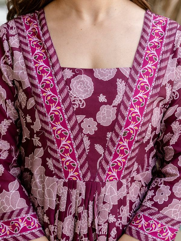 Women's Rayon Printed Flared Kurta Pant & Linen Dupatta Set