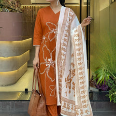 Women's Rayon Printed Kurta Pant & Cotton Print Dupatta Set