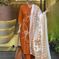 Women's Rayon Printed Kurta Pant & Cotton Print Dupatta Set